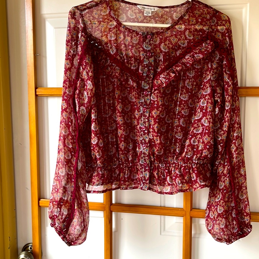 Country Farm Gal Blouse, wine colored